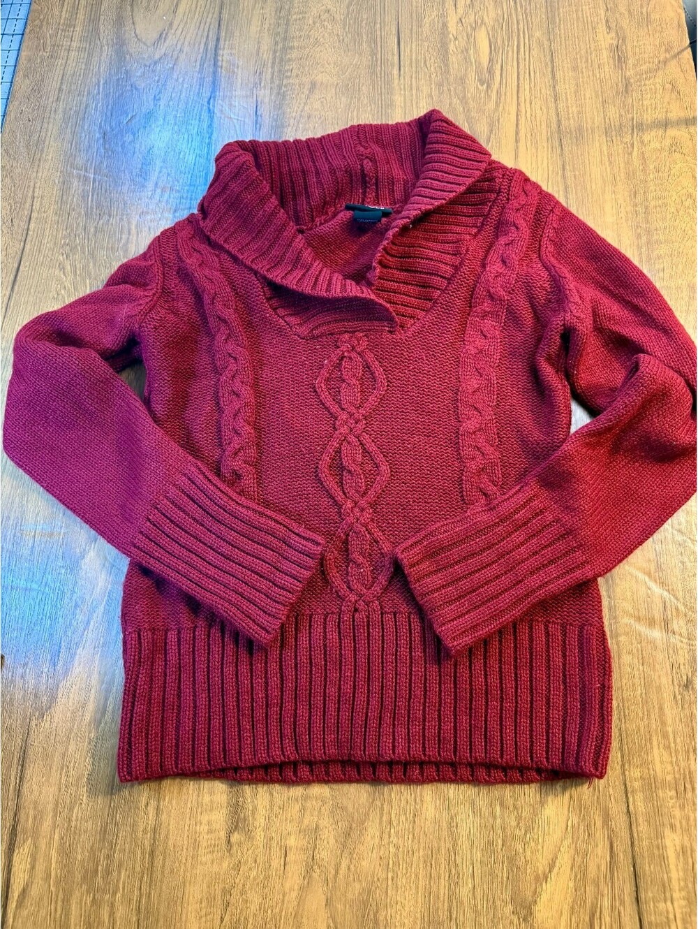 Hooked Up Burgundy Cable Knit Shawl Collar Sweater Women’s XL - Picture 1 of 6